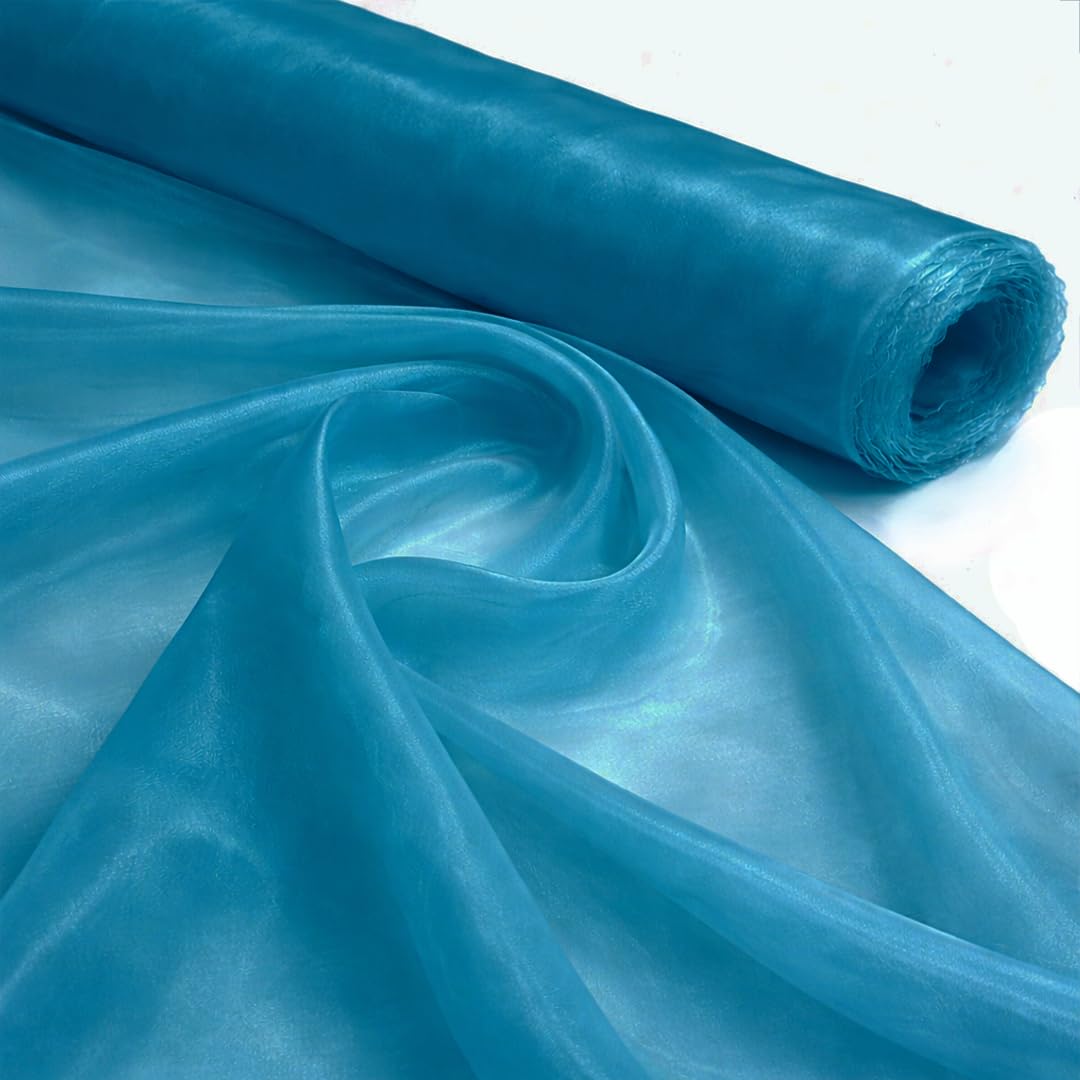 Turquoise 1 Meter Pack Plain Sheer Lightweight Organza Voile Drape Curtain, Wedding, Chair Sash Fabric 150cm Wide