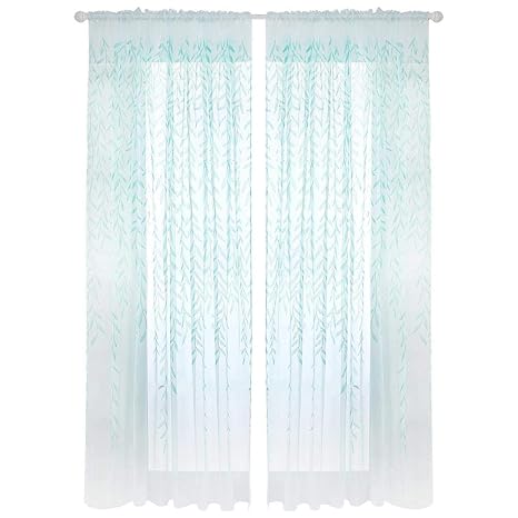 Buy Prosperveil 2pcs Glitter Willow Leaf Print Voile Curtain