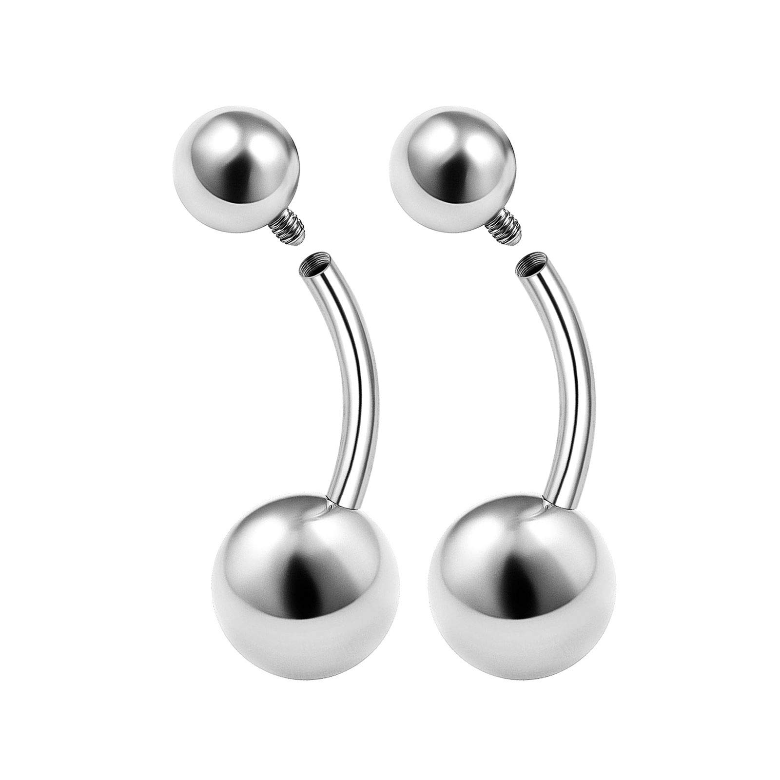 KJM FASHION 2PCS Surgical Stainless Steel Internally Threaded Belly Button Rings 14 Gauge 3/8 10mm Navel Bars Piercing Jewellery 2353