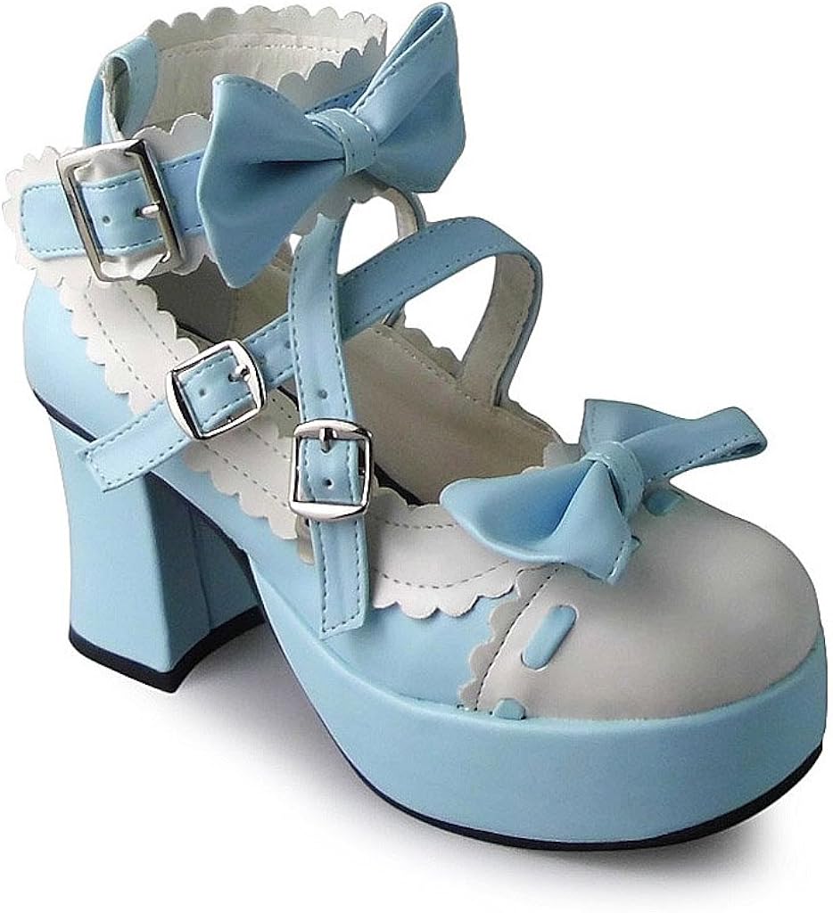 mid heel blue shoes