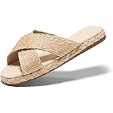 Coutgo Womens Flat Sandals Espadrilles Raffia Open Toe Slides Braided Slip On Summer Beach Shoes
