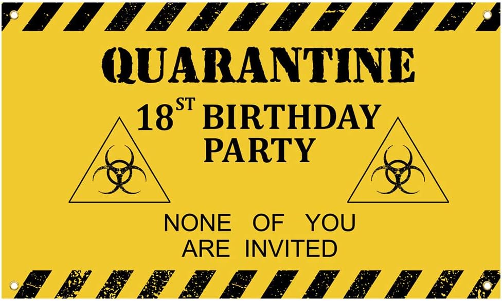 Tretree 2020 18th Birthday Warning Quarantine Banner, Birthday Party Sign, Bday Party Supplies Decorations
