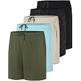 Real Essentials 5 Pack: Men's 5" Inseam Dry-Fit Running Workout Shorts - Pockets & Drawstring (Available in Big & Tall)