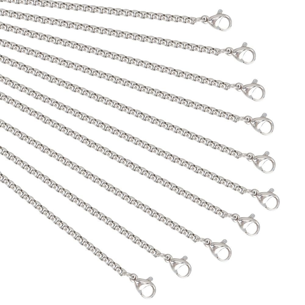 NBEADS 10 Pcs 75cm Necklace Chains, 2.5mm 304 Stainless Steel Link Cable Chain Necklaces Snake Chains with Lobster Clasps for Jewelry Making, Stainless Steel Color
