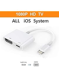 ebasy Compatible iPhone iPad and iPod, Lightning to HDMI Adapter, Lightning Digital AV Adapter with Lightning Charging Port for HD TV Monitor Projector 1080P (Support iOS 10, iOS 11)-White