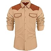EDITCOZY Men's Western Shirt Cotton Long Sleeve Embroidered Button Down Cowboy Shirts Work Shirts with Pockets