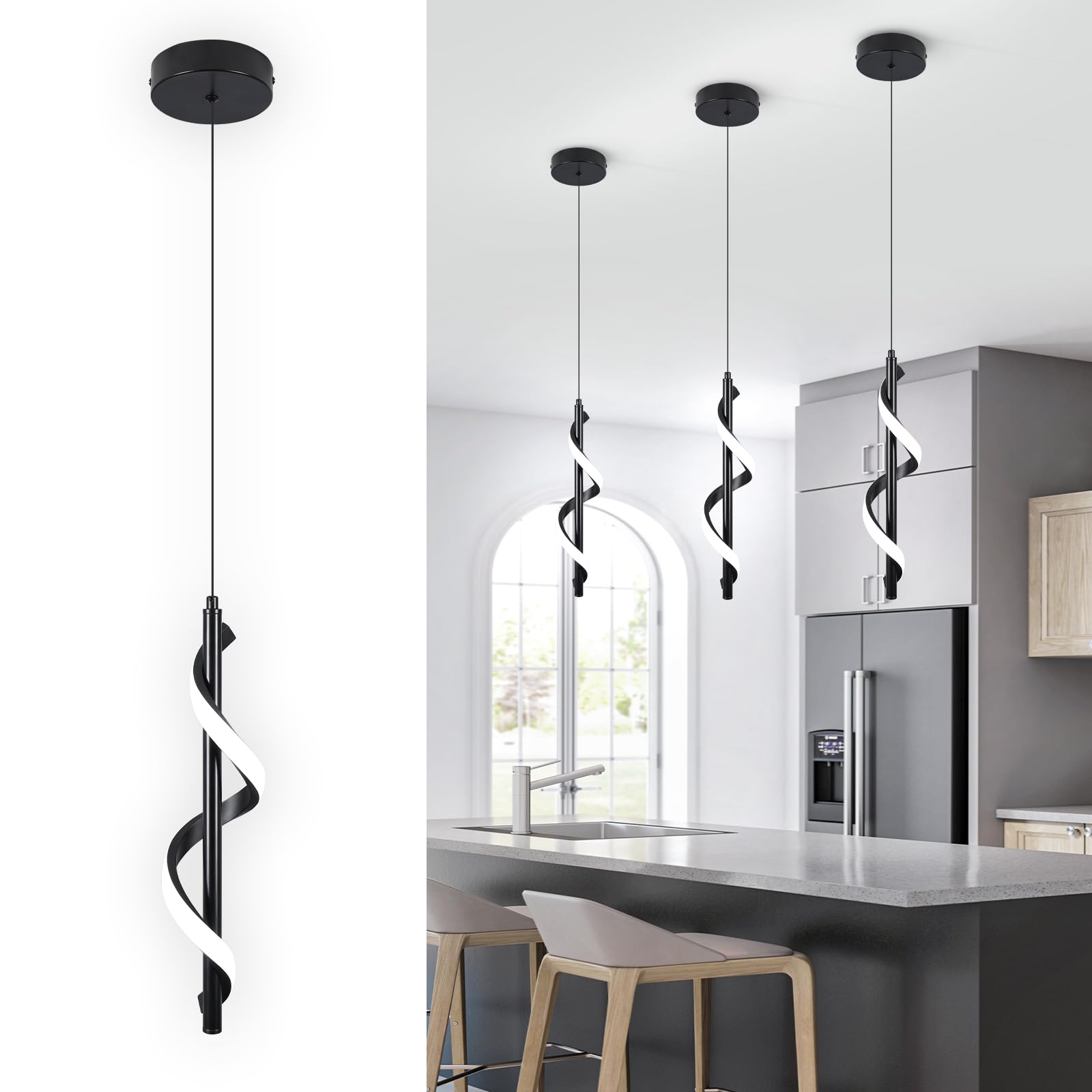 Photo 1 of ( set of 1 )Vloitgol Modern Led Pendant Light Fixtures,6000K Cool White Black Led Pendant Lighting for Kitchen Island,Adjustable Height Hanging Light Fixtures for Kitchen Dining Room Living Room,1 Pack