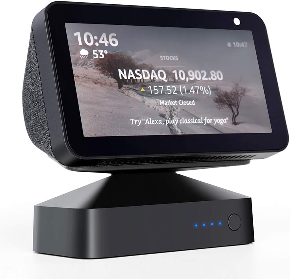 GGMM Echo Show 5 Adjustable Battery Base Stand Accessories, ES5 Battery Stand for Alexa Echo Show 5 Smart Speakers, Magnetic Attachment, Black (Show 5 Not Included)