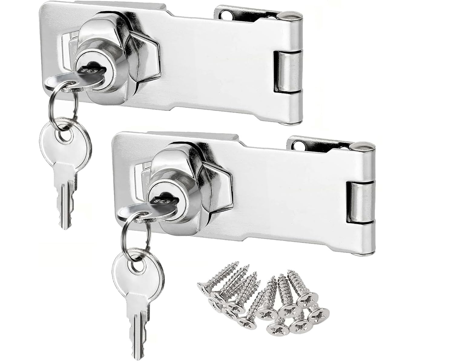 Litensh Keyed Hasp Lock Right Angle 90 Degrees Lock Hasp Twist Knob Keyed Locking Hasp Shed Locks Door Clasp Door Bolt Latch Buckle Hasp with Padlock Keys for Cupboard (Silver 3 Inch 2Pack)