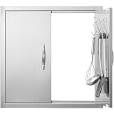 VEVOR Outdoor Kitchen Door 24W x 24H Inch 304 Stainless Steel Access Doors | for BBQ Island, Grilling Station, Outside Cabinet, Flush Mount Double Wall, Vertical with Handles and Hooks, Easy to Install