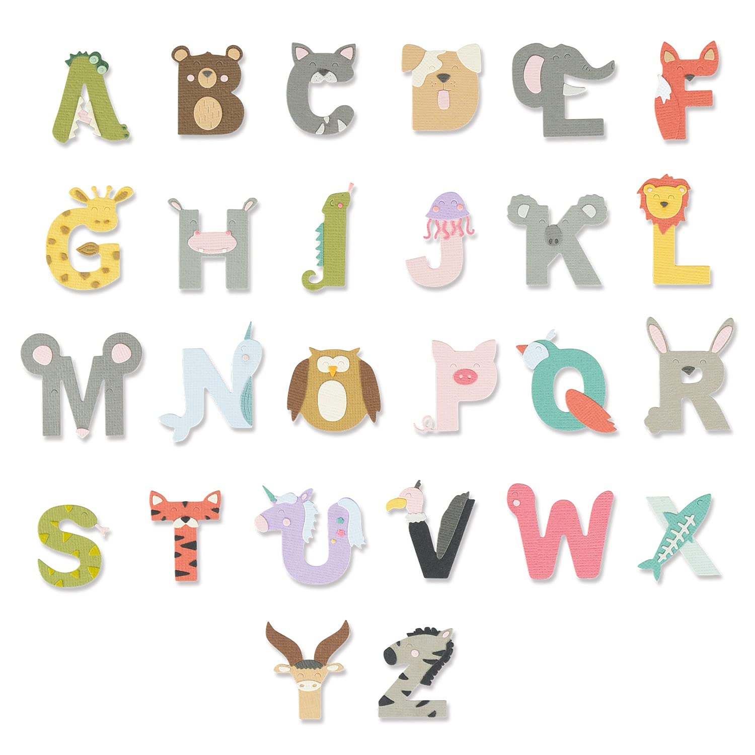 Sizzix Thinlits Die Set 26PK Animal Alphabet by Lisa Jones, 665486, Multicolour, One Size