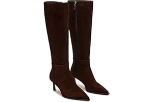 MICIFA Burgundy Kitten Heel Knee High Boots for Women Side Zipper Tall Leather Boots Pointed Toe Fall Dress Boots