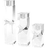 DONOUCLS Crystal Candle Holders Set of 3, Clear Taper Candle Holder Decor, Table Centerpieces for Home Party and Wedding Decoration(3.9''/5.9''/7.9'' Height)