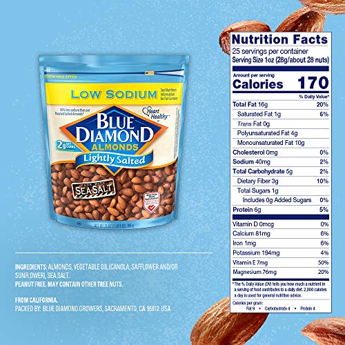 Blue Diamond Almonds Low Sodium Lightly Salted Snack Nuts, 25 Oz