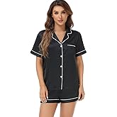 Serenedelicacy Women's Satin Pajama Set 2-Piece Sleepwear Loungewear Button Down Short Sleeve Silky PJ Set