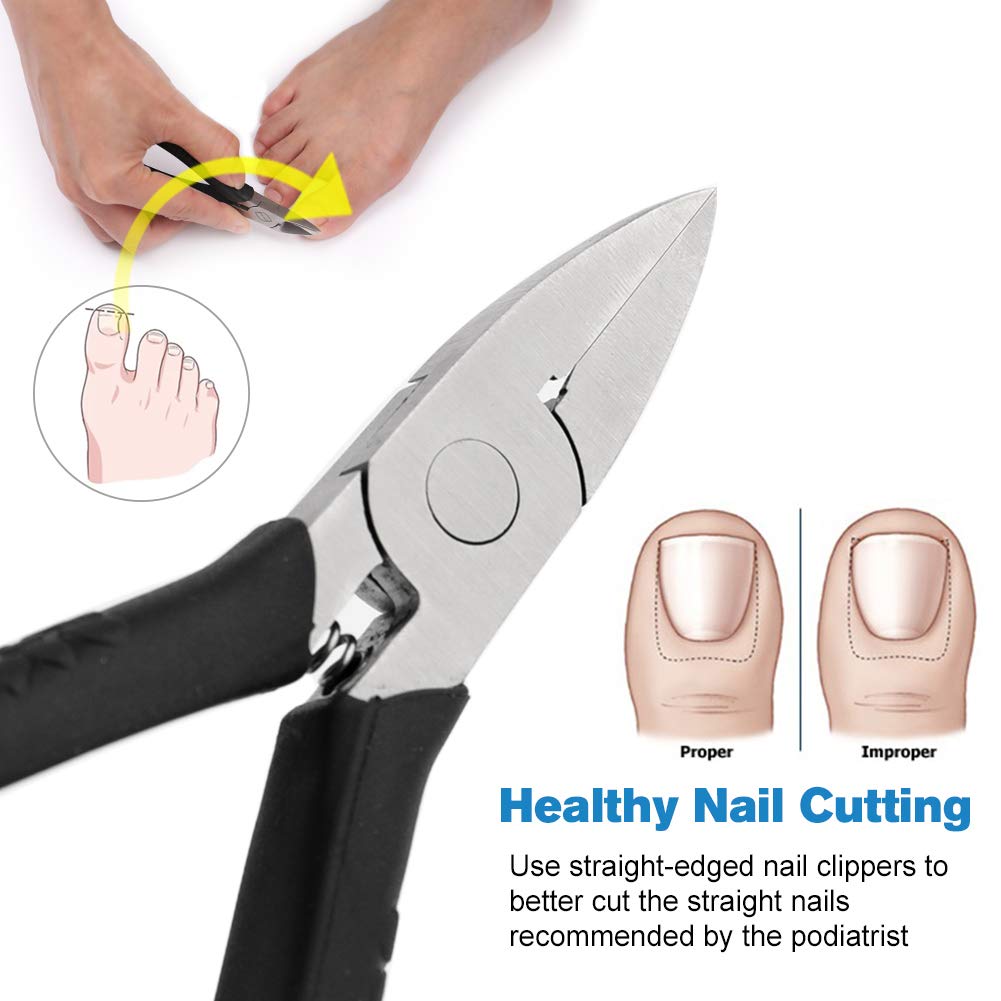 FERYES Straight Blade Toenail Clippers with Toenail Lifter and Fork - Podiatrist Toe Nail Clipper for Thick Toenails - 2 in 1 Ingrown Toenail Tools Kit: Beauty