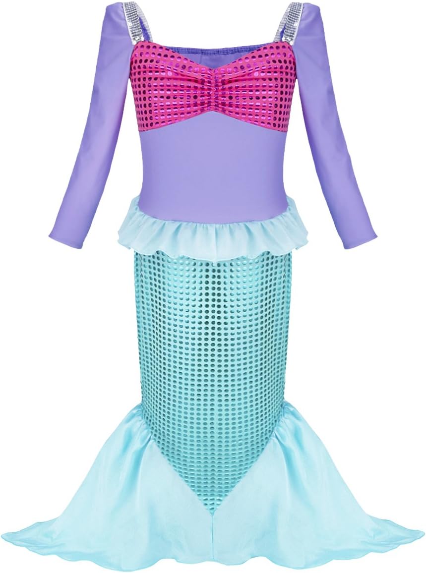 Feeshow 子供用 ハロウィン 人魚姫 コスプレ 衣装 フルセット ディズニー リトル マーメイド アリエル プリンセス コスチューム ドレス 変装 仮装 Purple Green M キッズコスチューム おもちゃ Amazon