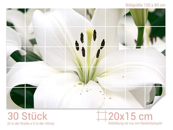 GRAZDesign Fliesenaufkleber Weiße Lilie für Kacheln Bad-Fliesen mit