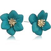 JOONL Simulated Exquisite Three-Dimensional Flower Stud Earrings Colored Double-Layer Plant Stamen Petal Alloy Stud Earrings for Women Jewelry Gifts