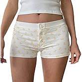Kiluex Women Cute Low Rise Micro Mini Shorts Y2k Booty Shorts Printed Button Lounge Pajama Sleep Bottoms for Teens