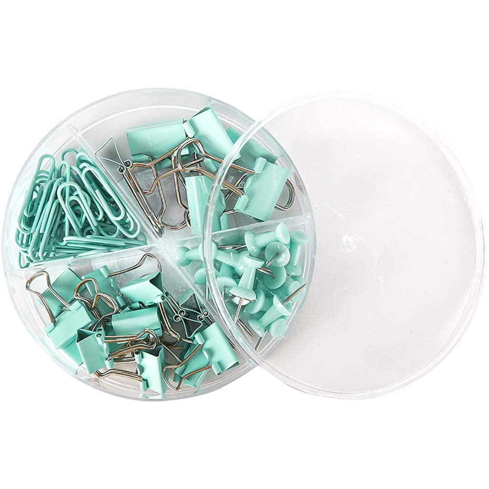 Binder Paper Clips 72Pcs Assorted Sizes Office Clips Set Include Binder Clips, Paperclips, Push Pins, Thumb Tacks for Office Supplies Home School Library Students Kids Gifts