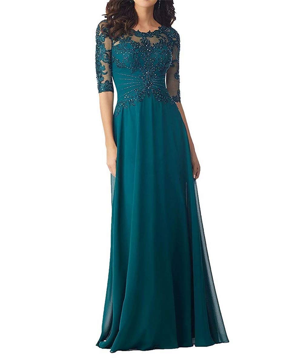 Women's Beading Evening Dresses Half Sleeves Chiffon Long Mother of