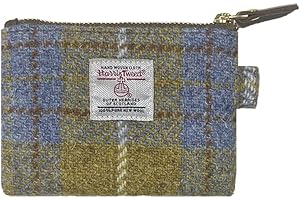 TAILORMAP Harris Tweed Mini Coin Purse Handmade Lipstick Bag Vintage British Portable Credit Card ID Wallet with YKK Zipper for Women men (Yellow Blue)