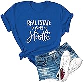 Dauocie Womens Real Estate is My Hustle Letter Print Short Sleeve T Shirt Casual Novelty House Graphic Tees Tops