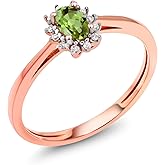 Gem Stone King 0.34 Ct Oval Green Peridot White Diamond 18K Rose Gold Ring
