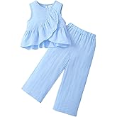 Jeinxcn Toddler Baby Girl Clothes Ruffle Sleeveless Vest Wide Leg Pants 2pcs Summer Outfit Set