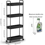 SOLEJAZZ 4-Tier Slim Storage Trolley Cart with 6 Hooks Black Plastic view 2