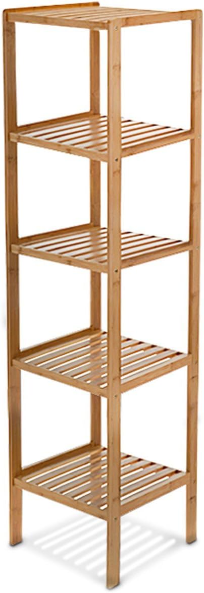 Relaxdays Bamboo Free-Standing Bathroom Storage Unit, with 5 Shelves, Size: 140 x 34 x 34 cm, Wood, Natural Brown