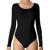MANGDIUP Women's Crew Neck Long Sleeve Cotton Bodysuit, Stretch Comfy Everyday Wear Bodysuit for Women
