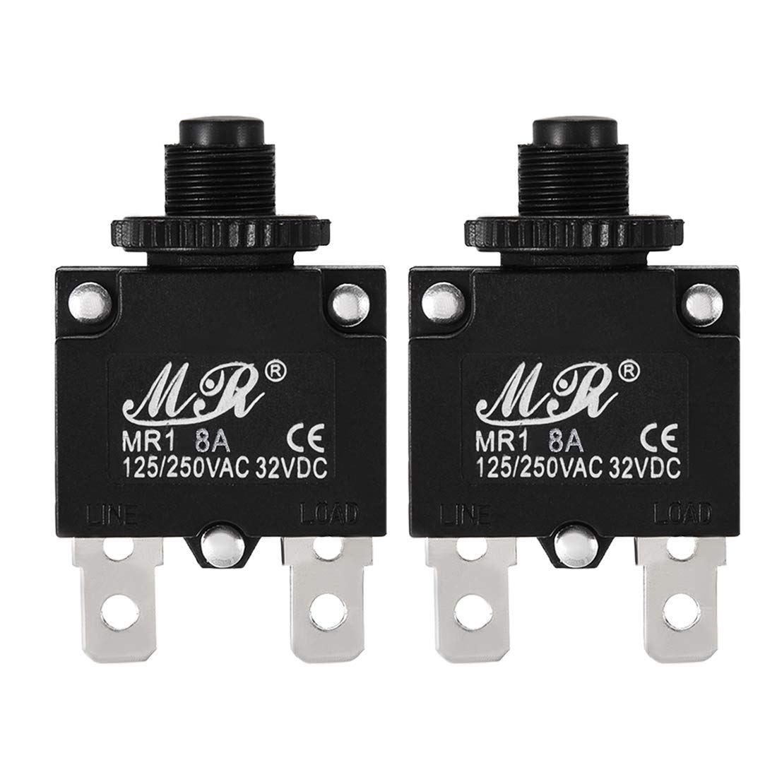 Sourcingmap 2Pcs Thermal Overload Protector AC 125/250V 8A Push Button Reset Circuit Breaker