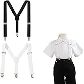 Sndperiexam 2 Pcs White & Black Child Kids Girls Boys Suspenders Braces,Adjustable Clip on Y-Back Elastic Suspender with Metal Clips for Boy Girls Boys' Suspenders Accessories