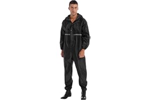 Freebily Motorcycle Rain Suit for Men & Women One Piece Coveralls Reflective Strip Waterproof Rainsuit