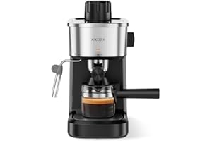 XIXUBX 6 Bar Espresso Machine, 800W Compact Coffee Maker with Stainless Steel Cup Warmer, Steam Milk Frother, Automatic Pressure Relief, Cappuccino & Latte Maker, Black, for Home and Office