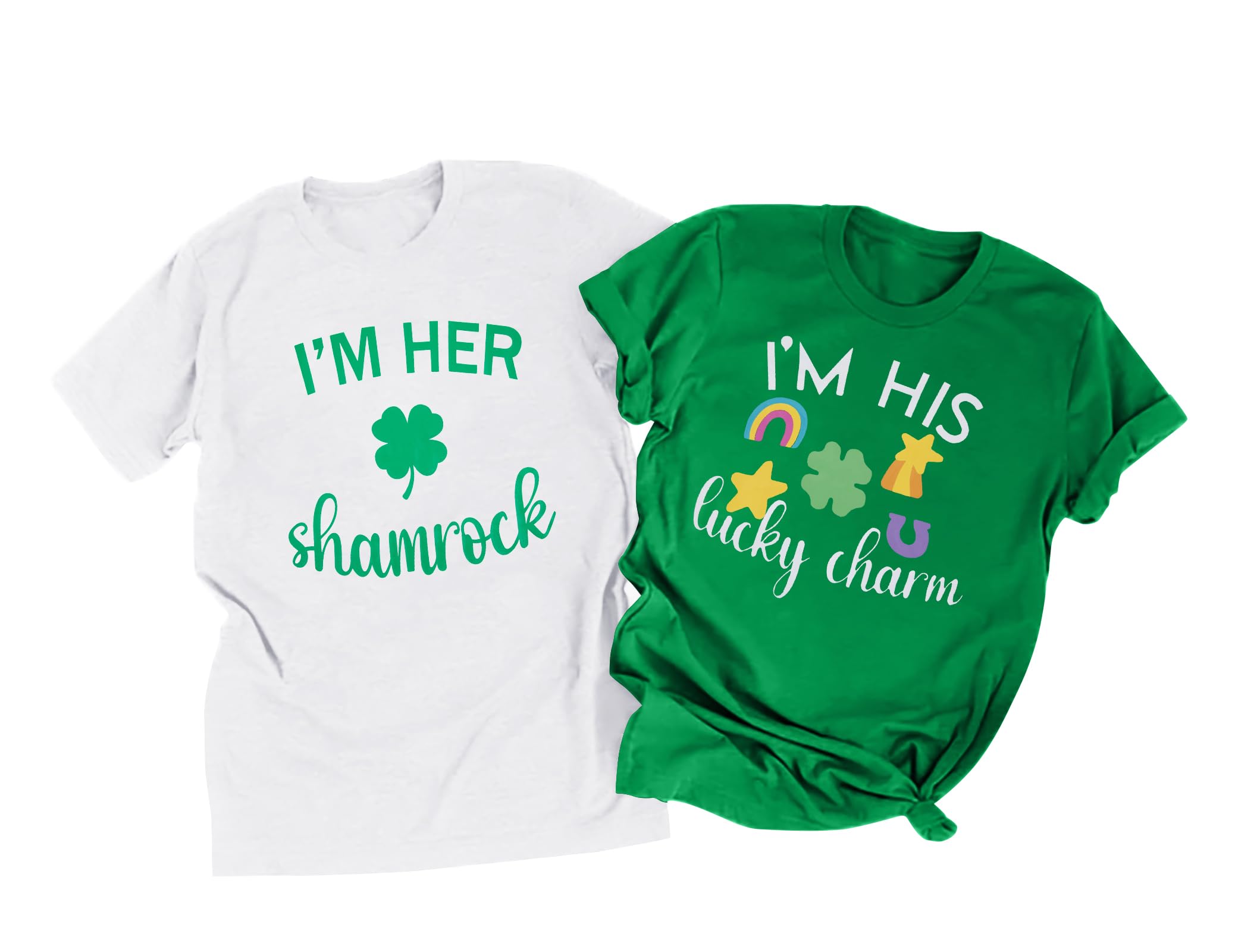 Photo 1 of **ONLY THE WHITE SHIRT**I Am Her Shamrock I Am His Lucky Charm T-Shirt Couples Patricks Matching Shirts for Husband and Wife Short Sleeve Tops SIZE LARGE