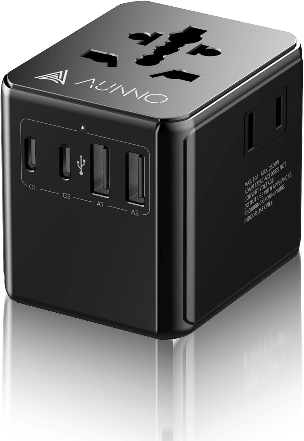 AUNNO Universal Travel Adapter with 2 USB C and 2 USB Ports, UK EU AU US Sockets