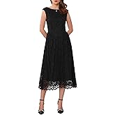 WOMLAYOUT Womens' Wedding Guest Lace Dress 2025 Boat Neck Vintage Formal Evening Cocktail Midi Dresses