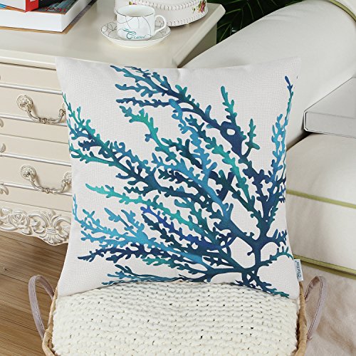 CaliTime-Canvas-Throw-Pillow-Cover-Shell-for-Couch-Sofa-Home-Decoration-Aquarelle-Painting-Print-18-X-18-Inches-Sea-Coral-Tree-Blue-Teal CaliTime Canvas Throw Pillow Cover Shell for Couch Sofa Home Decoration Aquarelle Painting Print 18 X 18 Inches Sea…