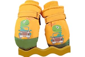 KidZain Kids Winter Ski Mittens Waterproof Dinosaur Design for Toddler Boys Girls Warm Windproof Snow Gloves Fleece lined