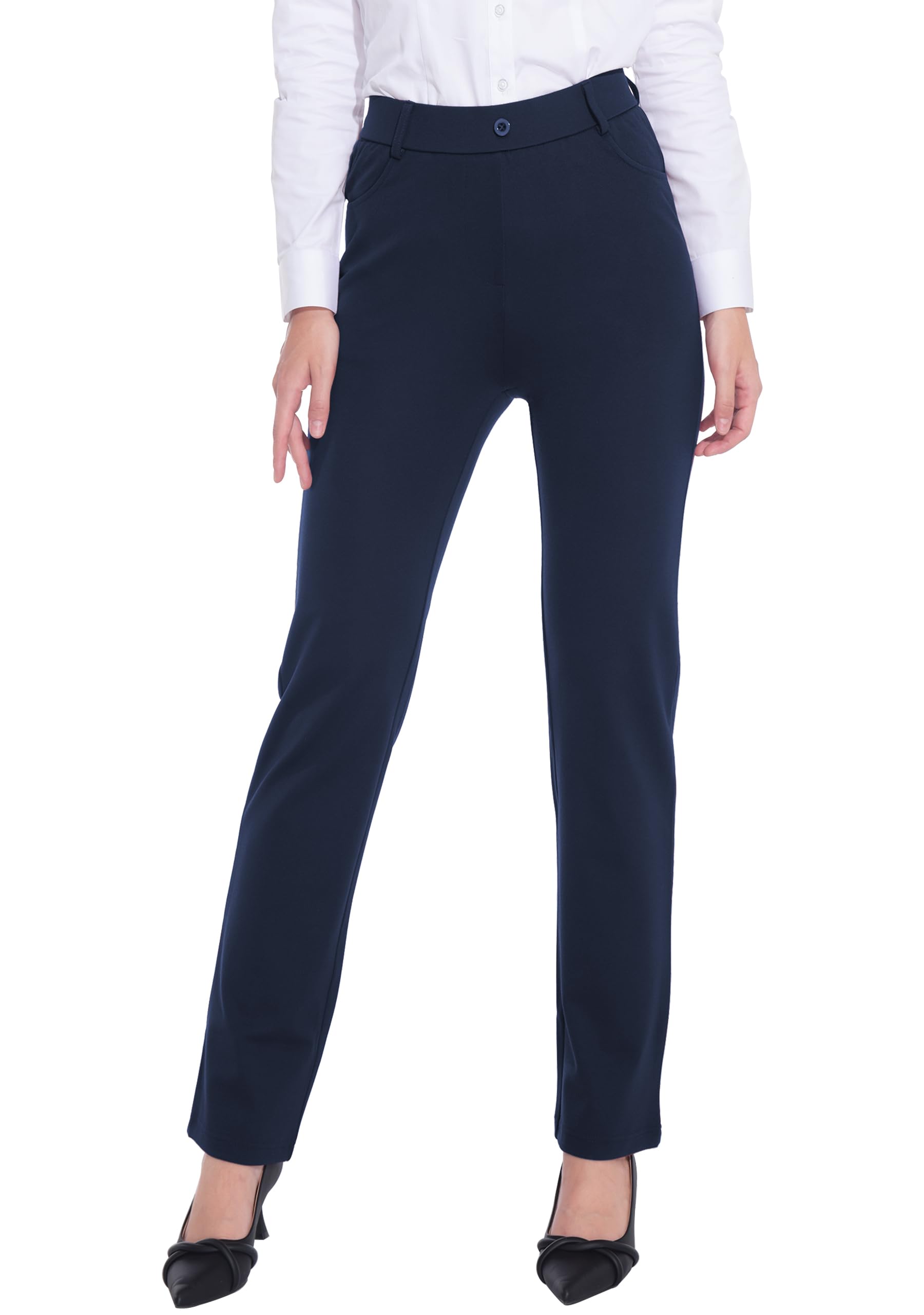 Photo 1 of ZTN Women's Navy Pants for Work Business Casual Pull-on Trousers Elastic Waist Slacks M Petite