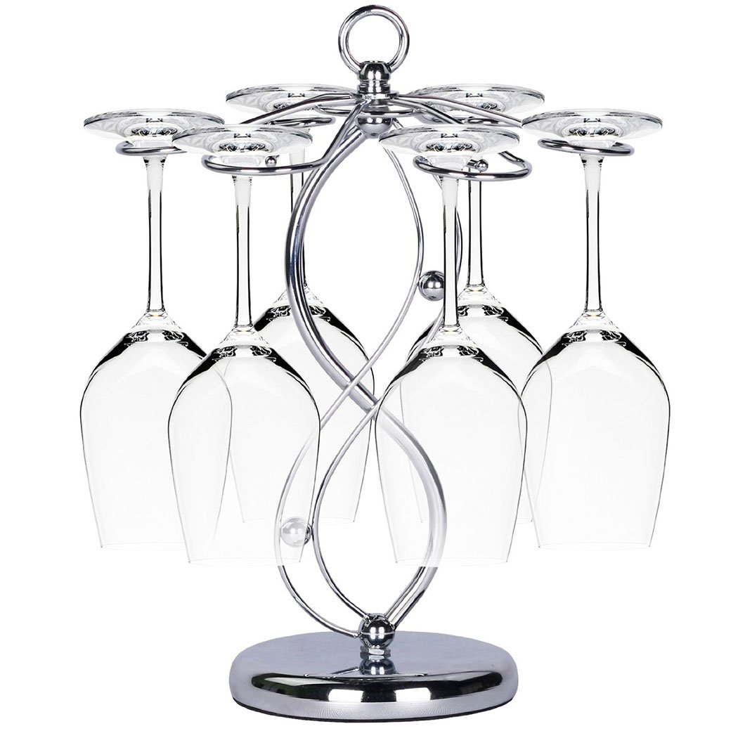 Soriace® Stainless Steel Wine Glass Hanger, Elegant Glass Drying Rack/Wine Glasses Rack/Stemware Holder Storage with 6 Hooks for Multiple Uses, Silver
