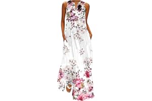Attine Boho Dresses for Women 2023,Women's Floral Printed Summer Gown Sleeveless Sun Dress V-Neck Sundresses Casual Beach