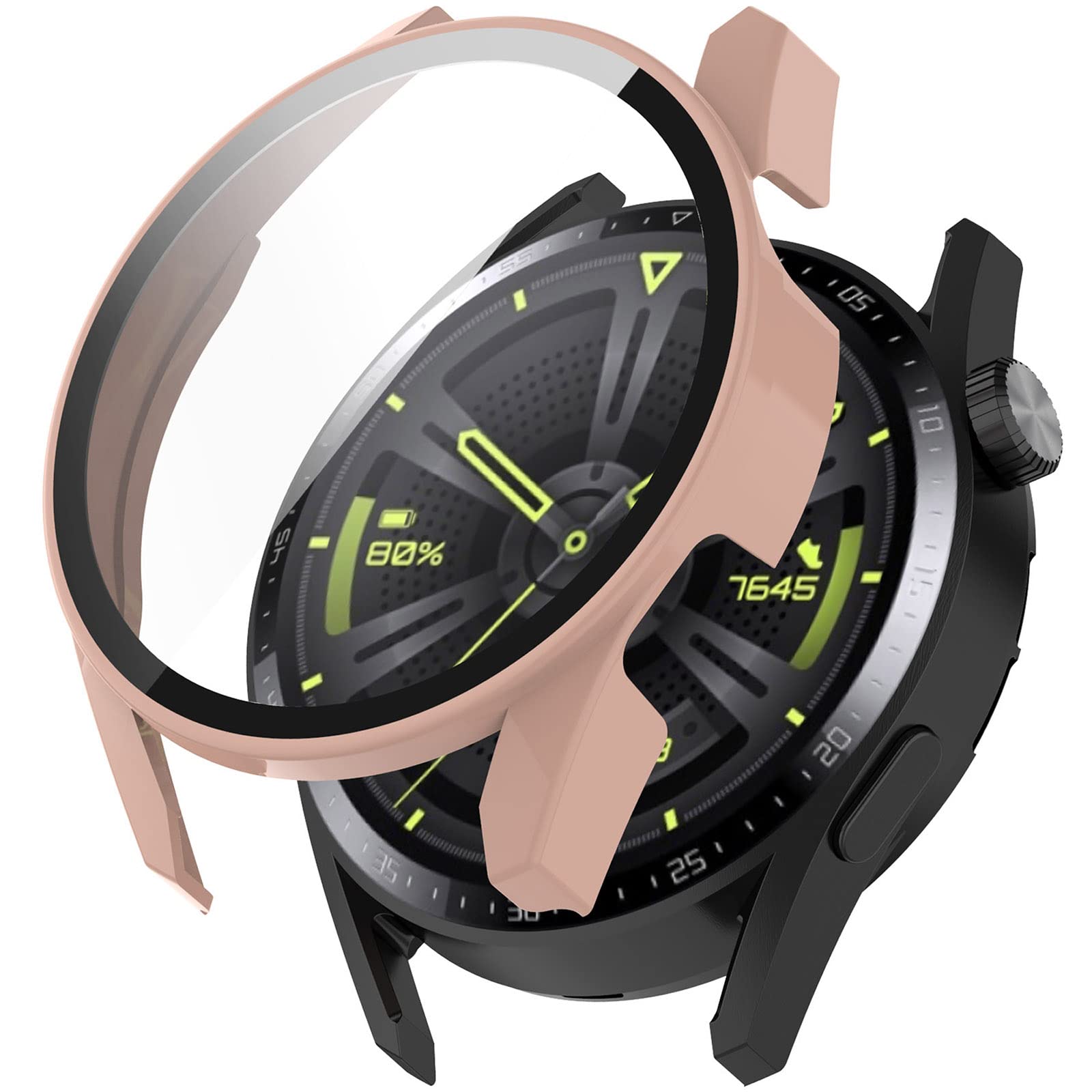 Miimall Case Compatible with Huawei Watch GT 3 42mm Tempered Glass Screen Protector, Ultra-Thin Hard PC Shockproof All-Around Bumper Shell Protective Cover for Huawei Watch GT 3 42mm-Pink