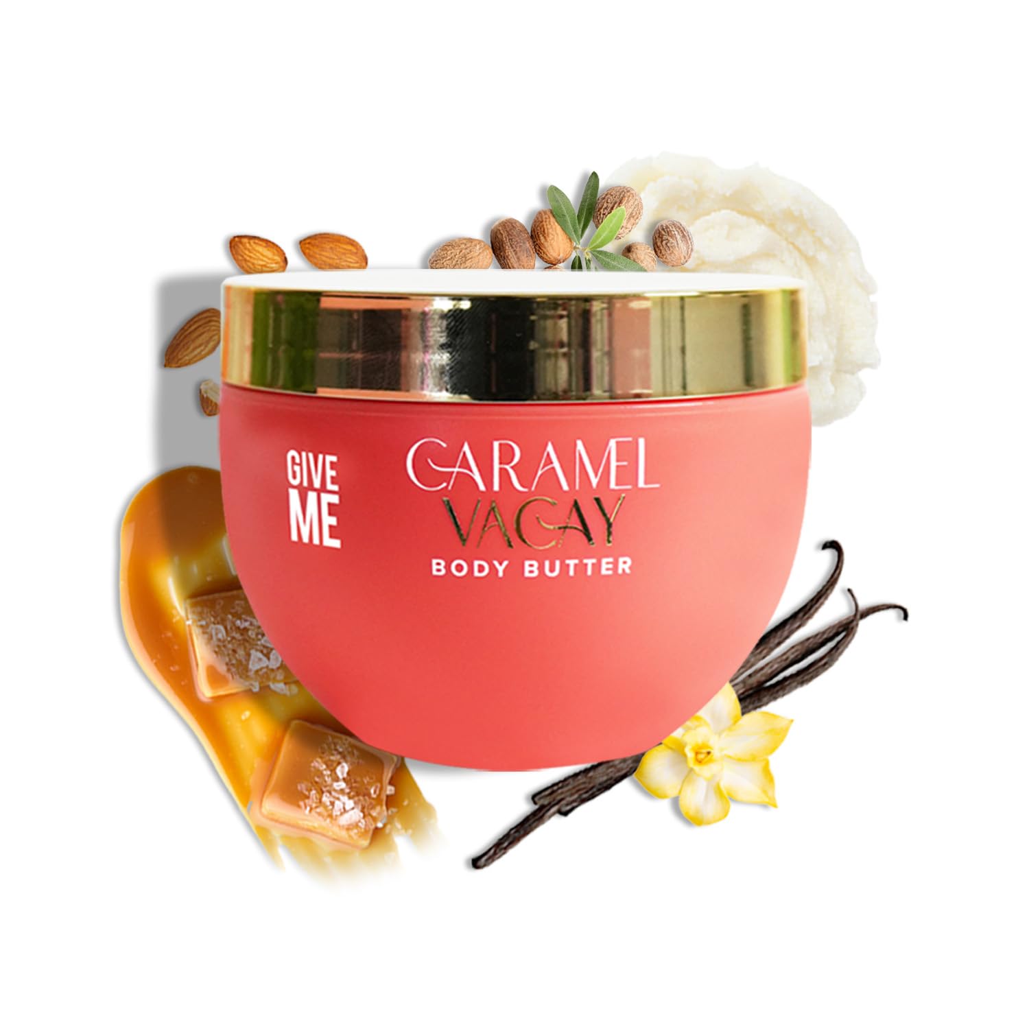 Give Me Cosmetics Caramel Vacay Hydrating Body Butter 200ml, Luxurious Moisturiser for Dry Skin with Shea Butter Pistachio Sweet Almond, Gifts for Women