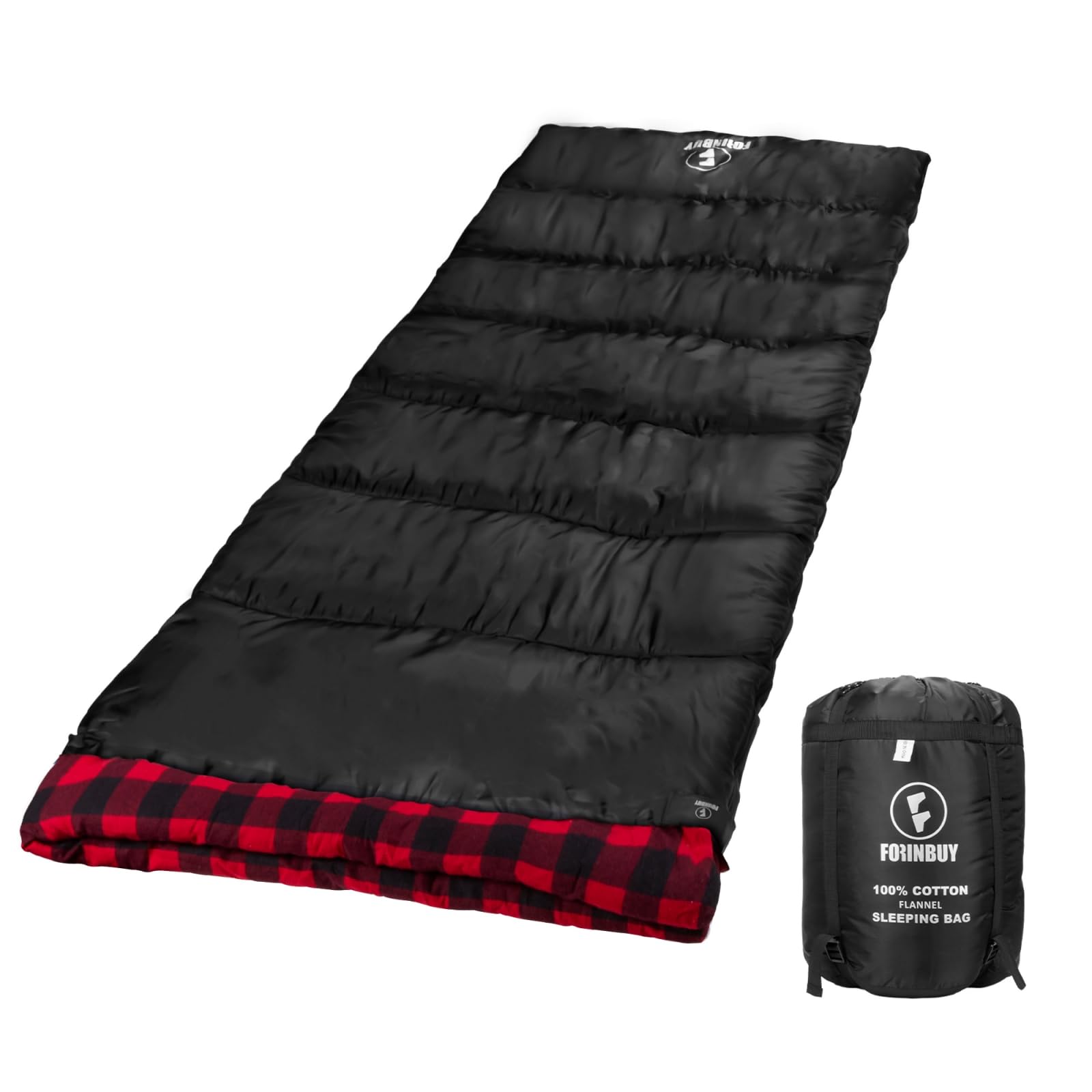 Photo 1 of FORINBUY Flannel Sleeping Bag Cold Weather for Adults XL Camping Cotton Sleeping Bag 4 Season Big and Tall, Waterproof with Compression Sack