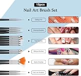URAQT Nail Art Brushes Set 15pc & 5pc Dotting Tools DIY Professional Kit Black view 2