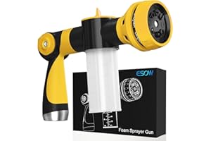 ESOW Garden Hose Nozzle, High Pressure Foam Sprayer Gun 8 Way Spray Pattern with 3.5oz/100cc Soap Dispenser Bottle, Snow Foam Gun for Car Wash, Watering Plants, Lawn, Patio, Yellow